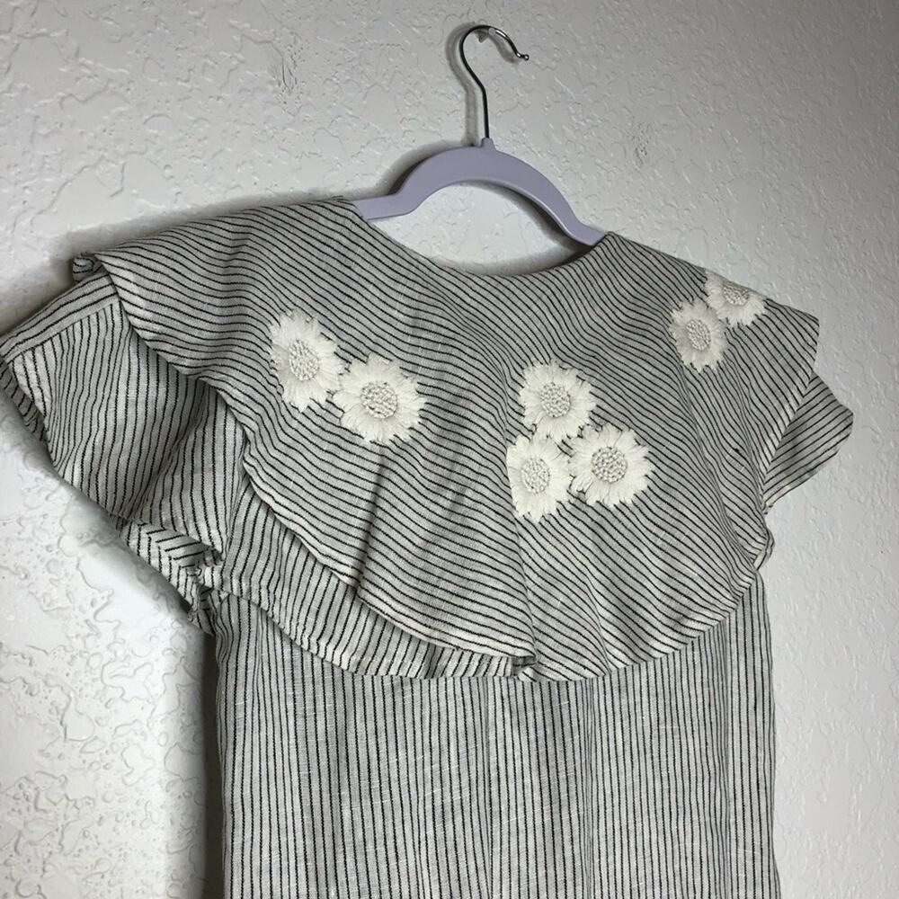 Innika Choo white black stripe floral embroidered ruffle linen dress 2 or Medium - Picture 12 of 16